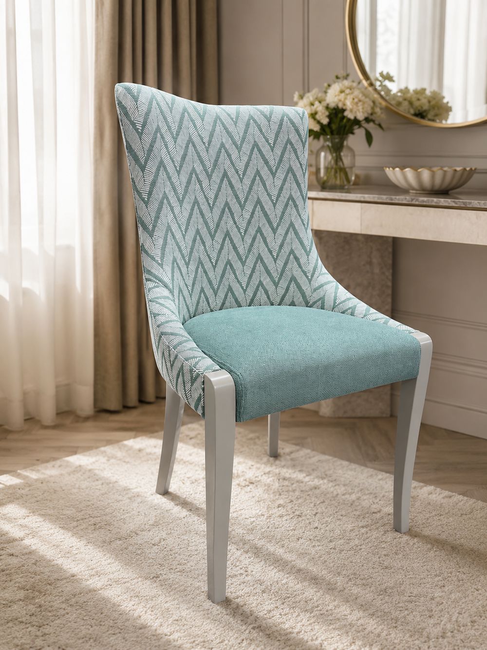 Cadeira de jantar padrão chevron verde-água