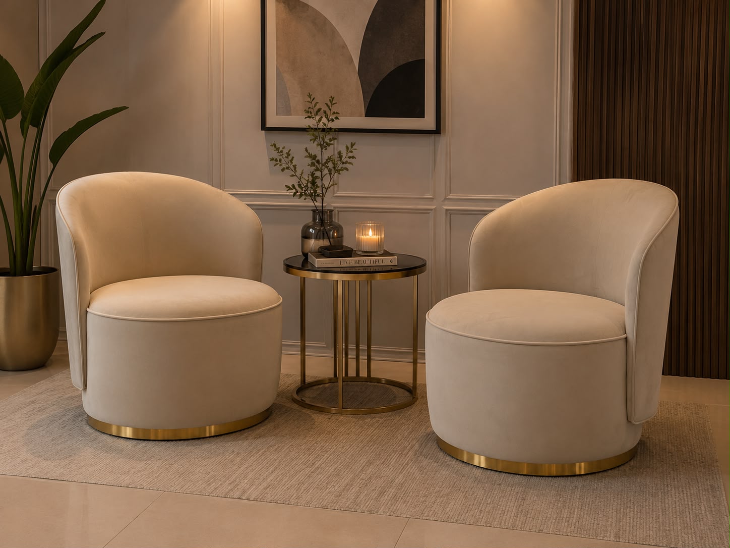 Poltronas giratórias com base dourada