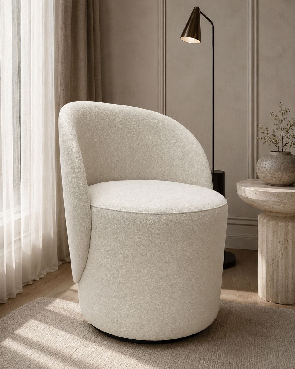 Poltrona boucle assimétrica creme