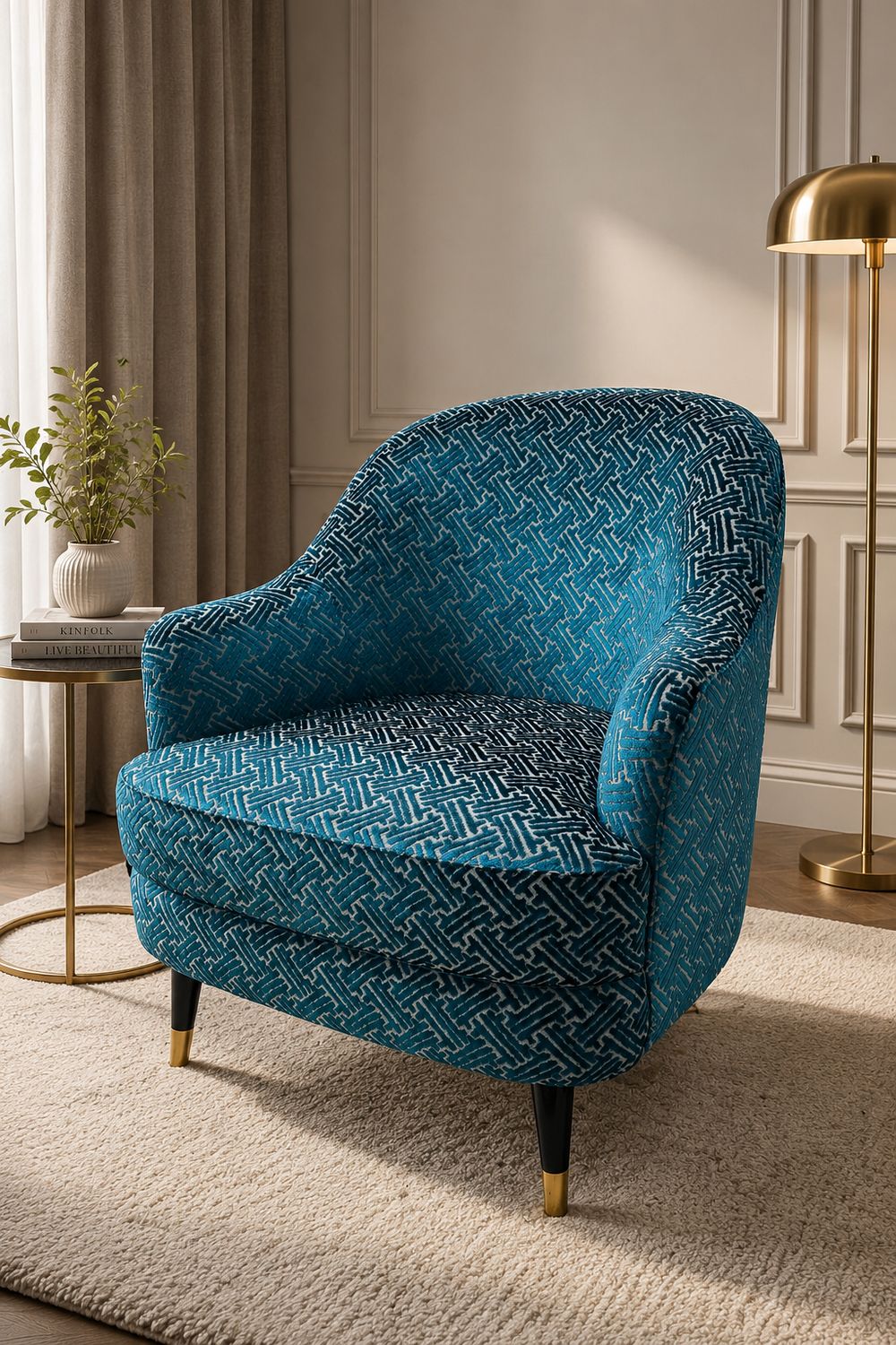 Poltrona estampada azul-petróleo