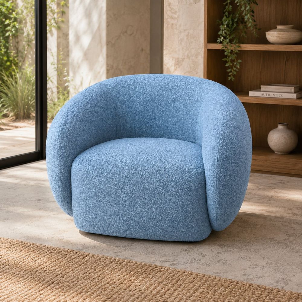 Poltrona boucle azul arredondada