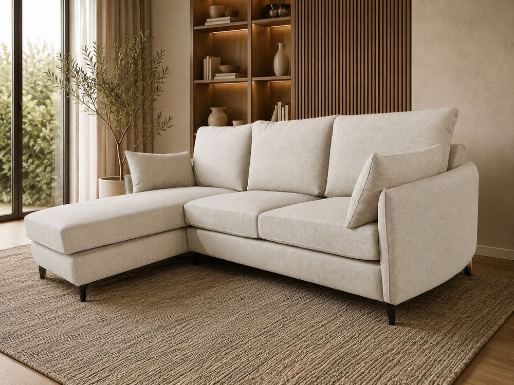 Sofá de canto com chaise creme