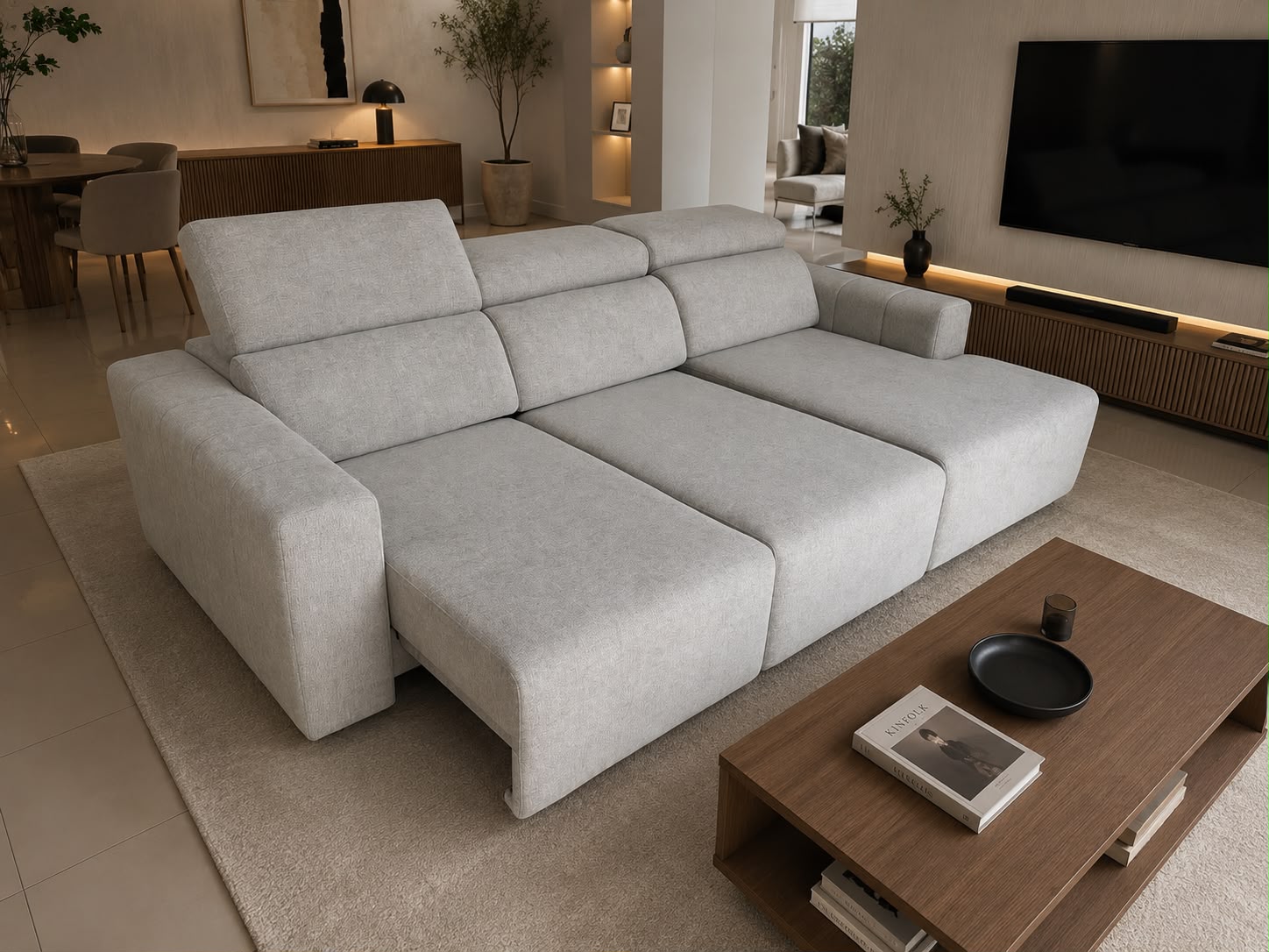 Sofá chaise longue com apoios de cabeça ajustáveis